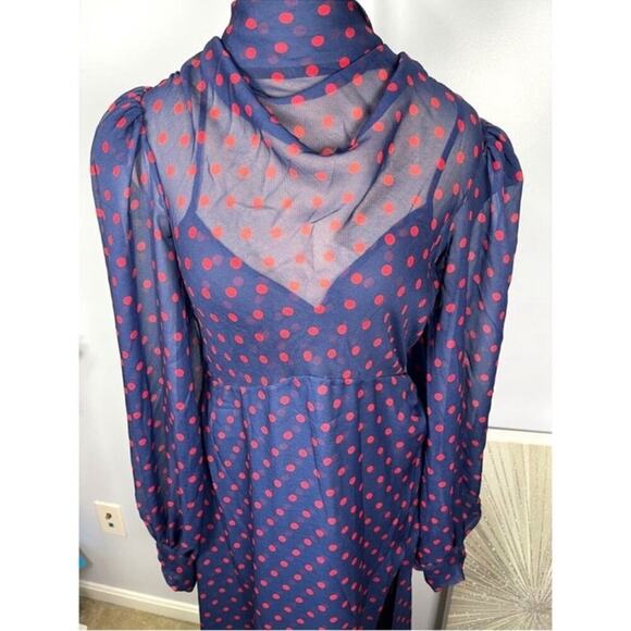 For Love & Lemons Mavis Polkadot Long Sleeve Blue and Red Maxi Dress Sz XS - Picture 7 of 13